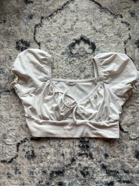 Garage White Puff-Sleeve Crop Top